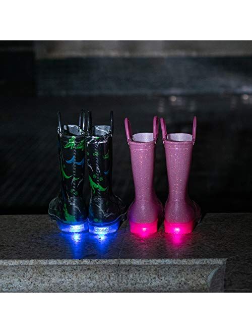 Horalah Toddler Kids Light Up Waterproof Rain Boots with Easy-On Handles