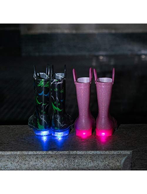 Horalah Toddler Kids Light Up Waterproof Rain Boots with Easy-On Handles