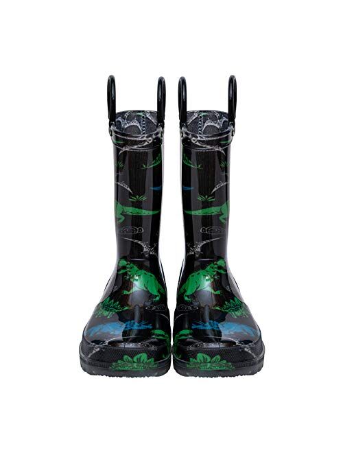 Horalah Toddler Kids Light Up Waterproof Rain Boots with Easy-On Handles