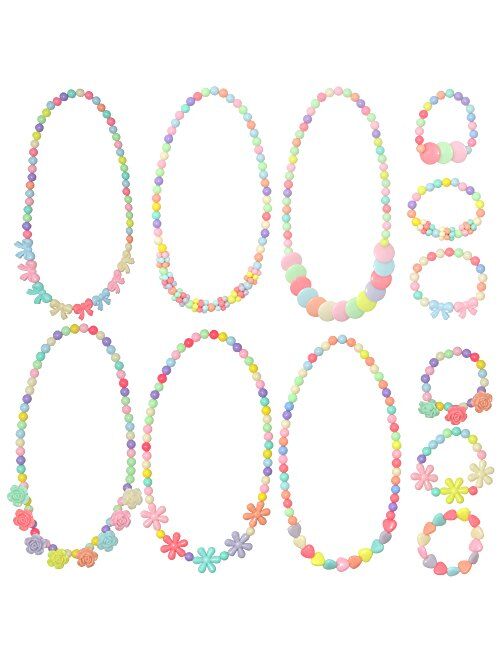 6 Sets Princess Necklace Little Girl Necklace, Yushulin Girls Jewelry Toddler Costome Jewelry for Kids
