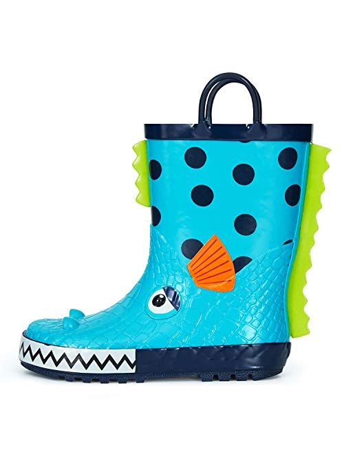 mysoft Kids Rain Boots for Girls Boys Toddler Waterproof Rubber Cute Animal Printed with Easy-On Handles