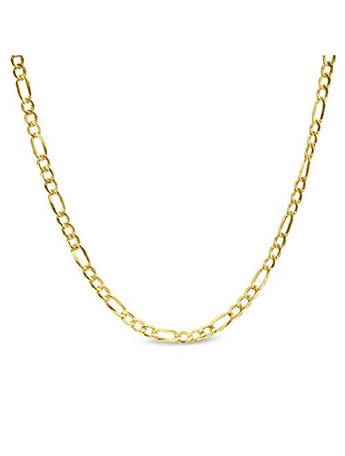 PORI JEWELERS 10K Gold 2MM, 2.3MM, 3MM, 3.5MM, 5.5MM, 7MM, 8MM Figaro 3+1 Link Chain Necklace or Bracelet - Yellow, White or Rose Gold - 7"-30"