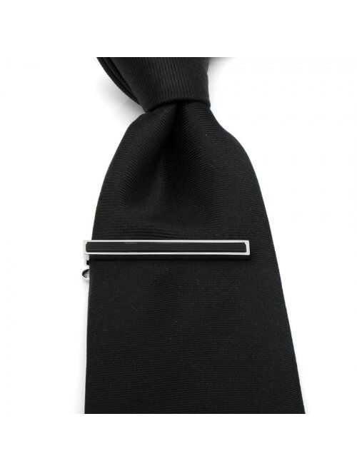 Ox and Bull Mens Plated Onyx Inlaid Short Tie Clip