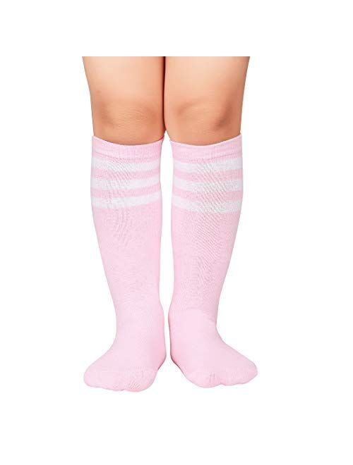 Durio Kids Soccer Socks Soft Cotton Toddler Soccer Socks for Boys and Girls Knee High Sports Tube Socks