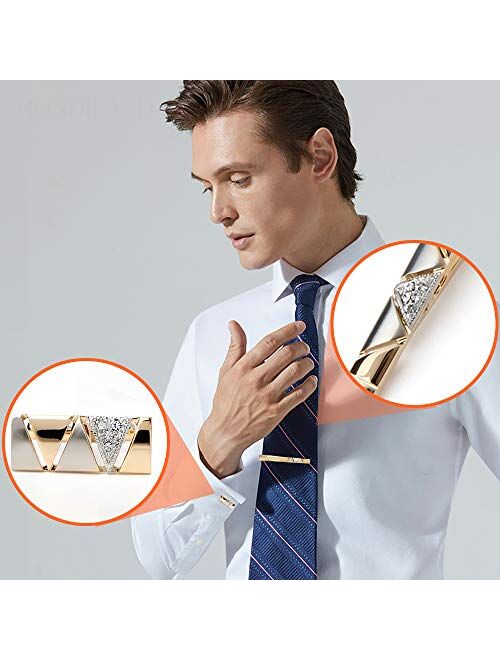 BagTu Two Tone Cufflinks and Tie Clip Set with Gift Box and Greeting Card, Stylish Golden Cufflinks and Tie Clip Gift Set for Men