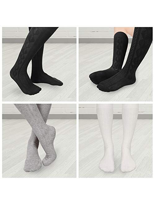 3 Pairs Girls' Knee High Socks Cable Knit 10-16 Years Uniform Tube Cotton Socks