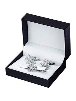LXFENG Cufflinks and Tie Clip Set Snowflake Shape Men's French Shirt Suit Decoration Tie Clip and Cufflinks 2 Piece Set (Silver)