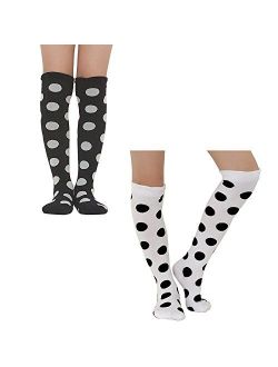 Girls Knee High Socks Cotton Cute Fashion Legging Stripe or Round Dot Dress Sock