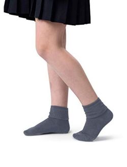 Silky Toes Boys Girls Turn Cuff Bamboo Socks for School Uniform, 3 or 6 Pk Triple Roll Dress Crew Seamless Socks