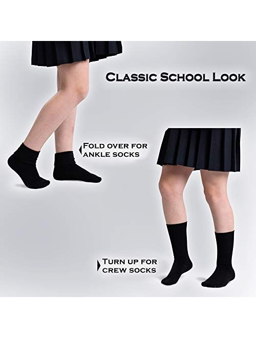 Silky Toes Boys Girls Turn Cuff Bamboo Socks for School Uniform, 3 or 6 Pk Triple Roll Dress Crew Seamless Socks