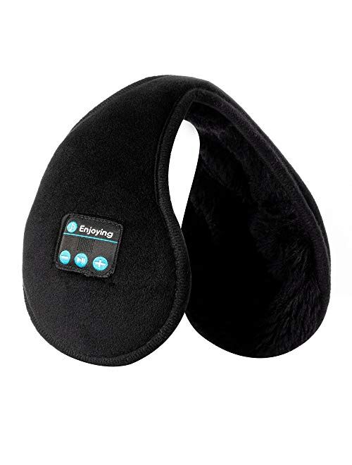 Voerou Ear Muffs Bluetooth Headphones Ear Warmers ear Muffs Headsets Foldable Unisex Fleece Ear Warmer with Microphone for Winter Outdoor Men Women and Girls/Kids (Black)