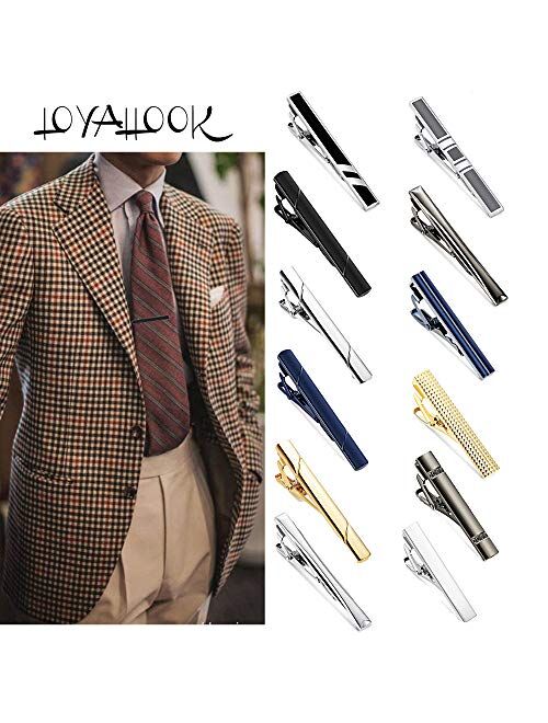 LOYALLOOK 12Pcs Tie Clips Set for Men Tie Clips Bar Pin Variety Set for Regular Skinny Ties Necktie Wedding Business Mens Gifts