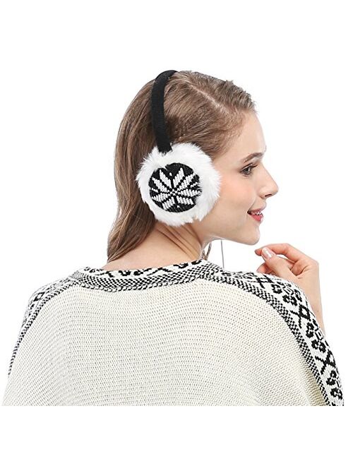 Women Lady's Earmuffs Snowflake Print Fluffy Faux Fur Trim Ear Warmers Headphones Music