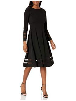 Women's Long Sleeve A-line Dress with Illsusion Insets