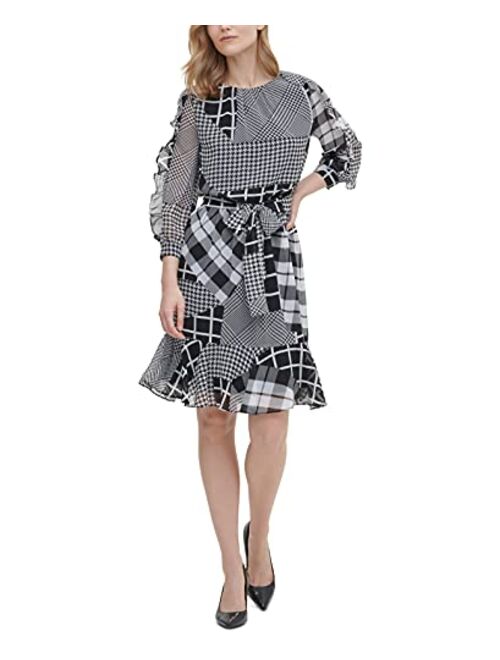 Calvin Klein Women's Printed Wrap Front Long Sleeve Dress