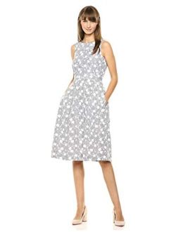 Women's Sleeveless Fit & Flare Dress with Seamed Waist Band