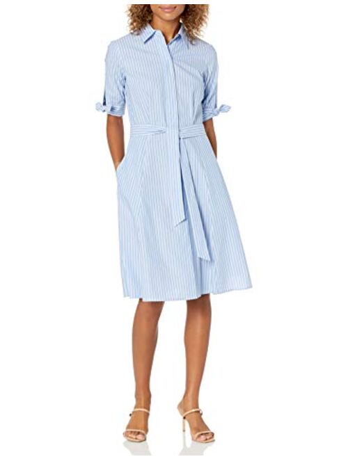 Calvin Klein Women's Short Sleeve Shirt Dress with Self Belt