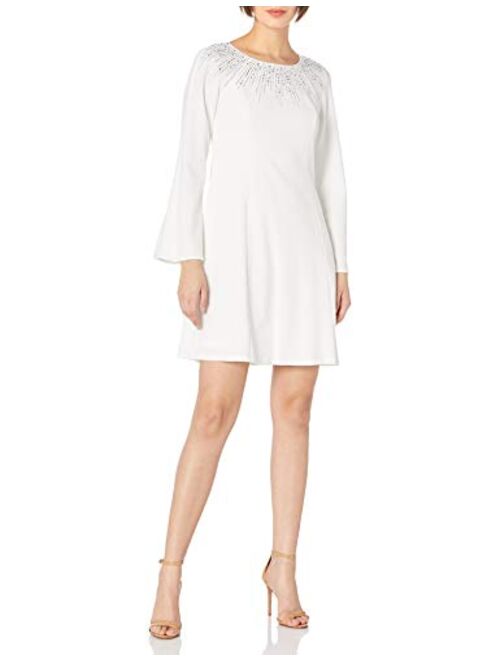 Calvin Klein Women's Wide Sleeve A-line Dress with Neck Embellishemnt