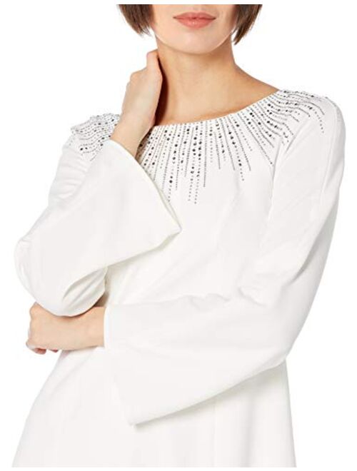 Calvin Klein Women's Wide Sleeve A-line Dress with Neck Embellishemnt