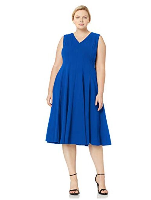 Calvin Klein Women's Plus Size Sleeveless A-line Midi Dress with V-Neckline