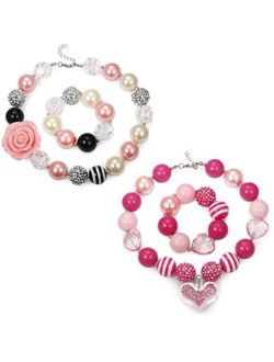 Finrezio 2 Pairs Cute Chunky Bubblegum Necklace and Bracelet Set for Girls