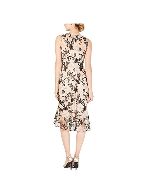 Calvin Klein Women's Sleeveless Embroidered Lace Cocktail Dress with Flounce Hem