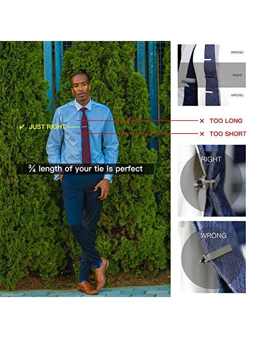 MOZETO Tie Clips for Men, Black Gold Blue Gray Silver Tie Bar Set for Regular Ties, Luxury Box Gift Ideas