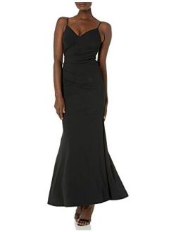 Women's Sleeveless V Neck Gown with Ruched Waist