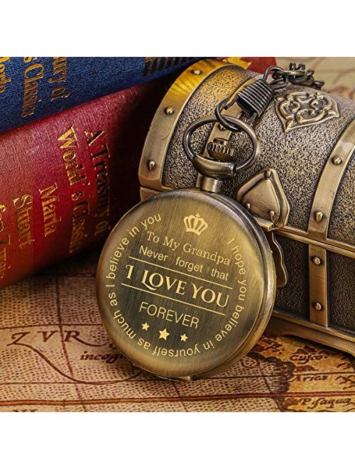 SIBOSUN Pocket Watch for Grandpa from Granddaughter Grandson for Birthday, for Grandfather, Engraved for Granddaddy (to Grandpa) Personalized