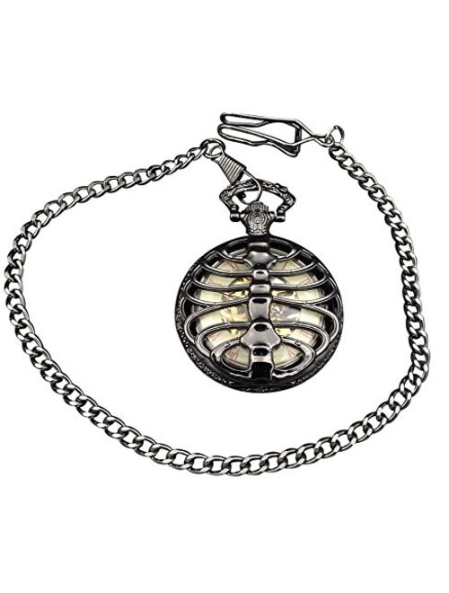 ShoppeWatch Pocket Watch Wind Up Mechanical Movement Steampunk Ribcage Skeleton Dial PW-185