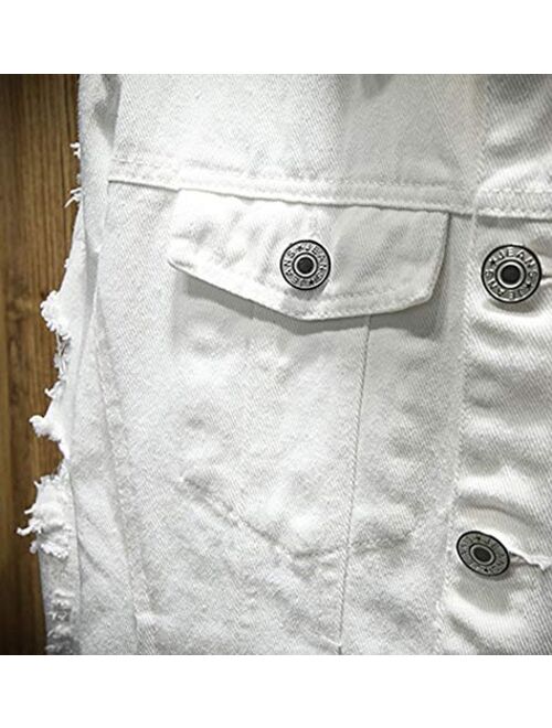 Kedera Distressed Denim Jacket Men's Button Down Denim Jacket Trucker Jean Coat
