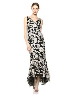 Women's V-Neck Gown with High Low Flounce Hem