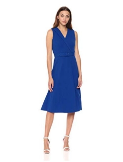 Women's Sleeveless Belted Fit and Flare Dress