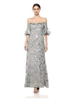 Women's Off The Shoulder Flutter Sleeve Gown with Side Ruch