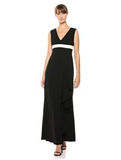 Women's Sleeveless V-Neck Gown with Ruffle Dress