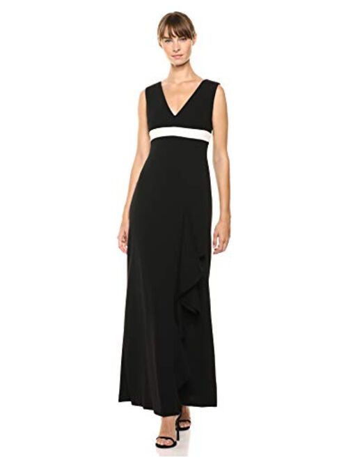 Calvin Klein Women's Sleeveless V-Neck Gown with Ruffle Dress