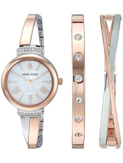 Women's AK/2245RTST Swarovski Crystal Accented Rose Gold-Tone and Silver-Tone Bangle Watch and Bracelet Set