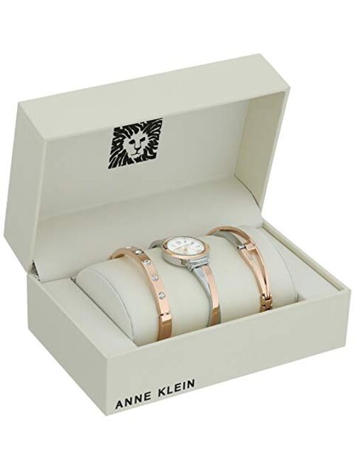 Anne Klein Women's AK/2245RTST Swarovski Crystal Accented Rose Gold-Tone and Silver-Tone Bangle Watch and Bracelet Set
