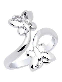 Body Candy Rhodium Plated Butterfly Duo Toe Ring