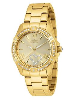 Women's Angel 34.5mm Gold Tone Stainless Steel, Crystal Accented Quartz Watch, Gold (Model: 21384)