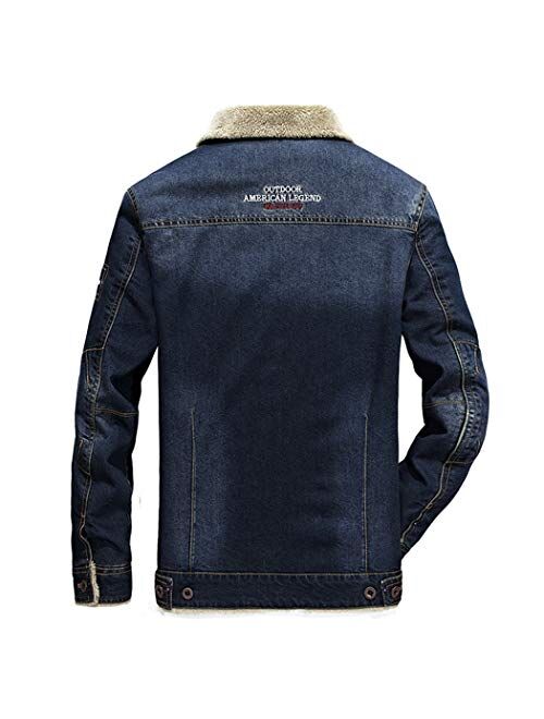 Hixiaohe Men's Rugged Button Down Sherpa Lined Distressed Denim Trucker Jacket