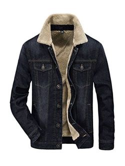 Wintie Men's Slim Fit Rugged Sherpa Cotton Lined Denim Trucker Jackets Coats