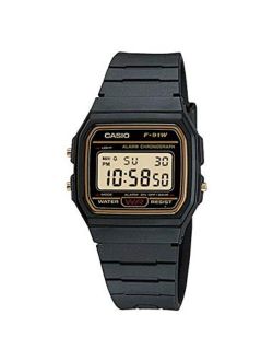 F91WG-9 Men's Retro Black Band Gold Face Alarm Chronograph Digital Watch