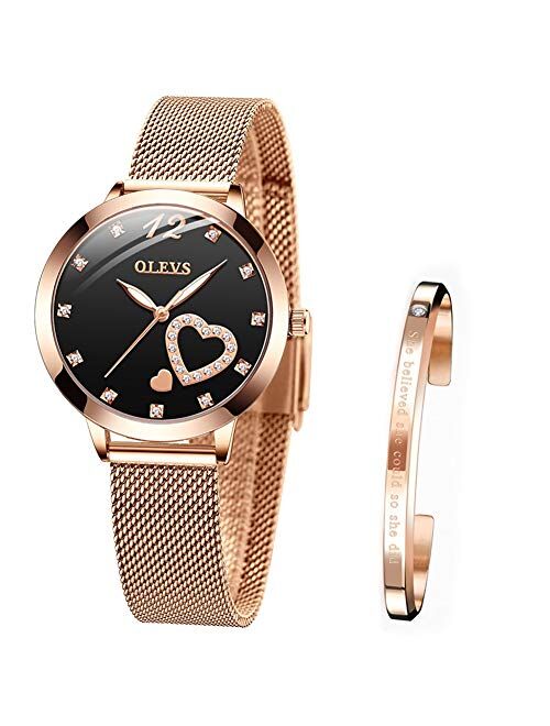 OLEVS Wrist Watches for Women Fashion Waterproof Rose Gold Steel Strip Analog Quartz Wristwatch Gifts for Ladies