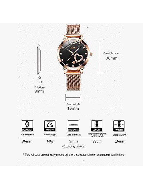 OLEVS Wrist Watches for Women Fashion Waterproof Rose Gold Steel Strip Analog Quartz Wristwatch Gifts for Ladies