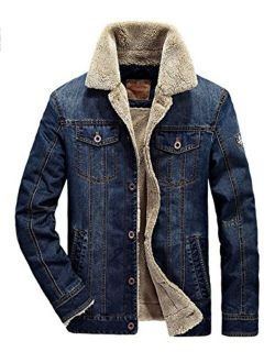 Lentta Men's Winter Warm Thick Short Sherpa Lined Denim Jean Trucker Shearling Jacket