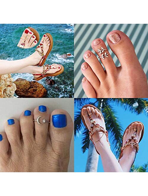 KOHOTA 12PCS Adjustable Toe Rings for Women Summer Beach Open Toe Rings Set Flower Arrow Tail Pinky Band Rings Barefoot Foot Jewelry