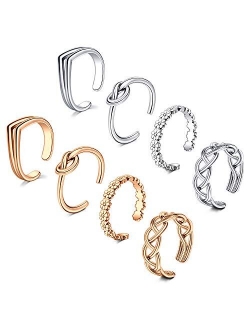 Adjustable Toe Rings for Women Summer Beach Rose Gold Silver Hypoallergenic Open Toe Ring Set Finger Foot Jewelry