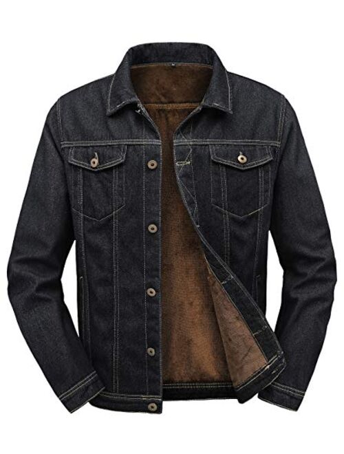 chouyatou Men's Winter Warm Thicked Sherpa Lined Single Breasted Basic Collar Trucker Jacket