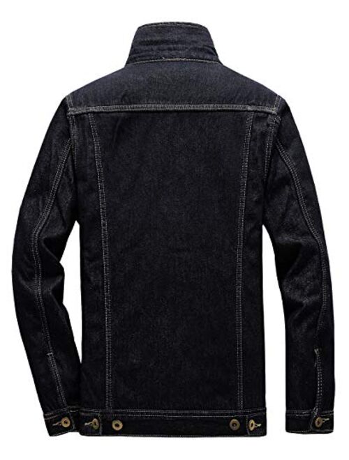 chouyatou Men's Winter Warm Thicked Sherpa Lined Single Breasted Basic Collar Trucker Jacket